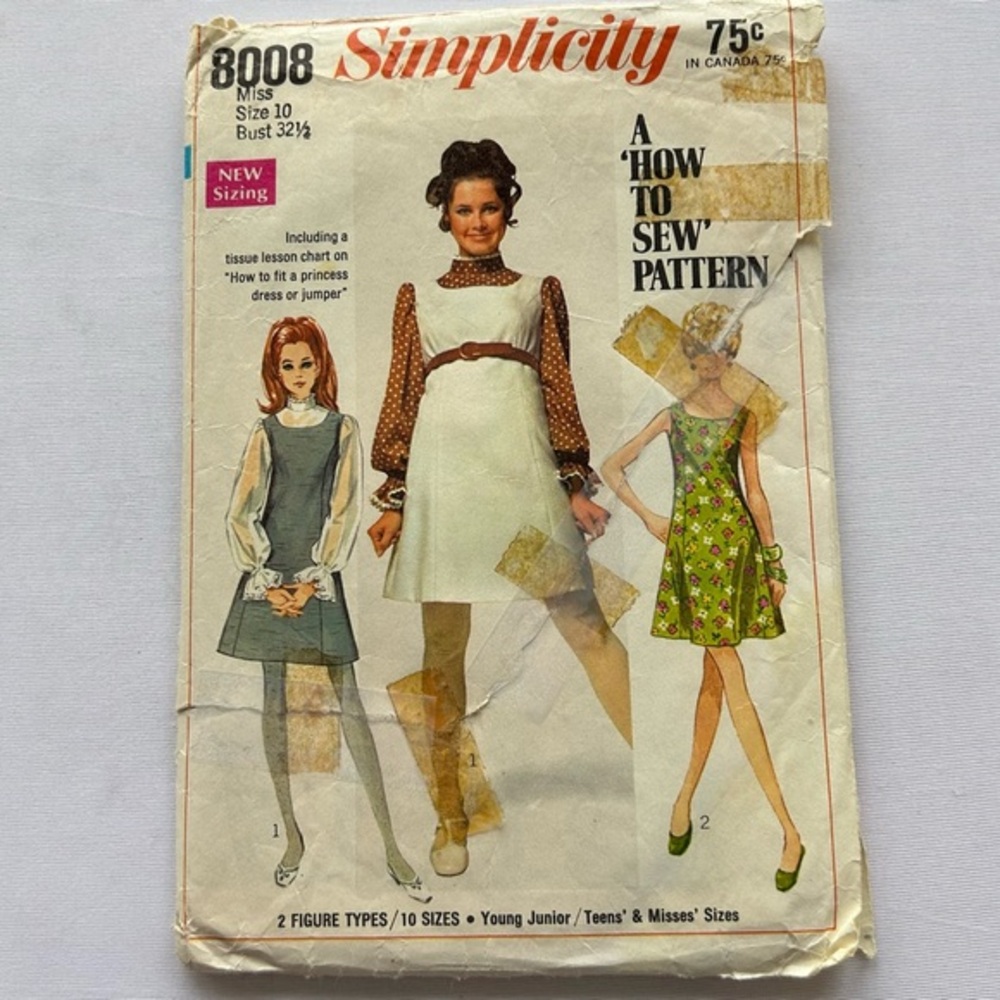 Simplicity Vintage 1968 Dress Pattern Womens Size 10
